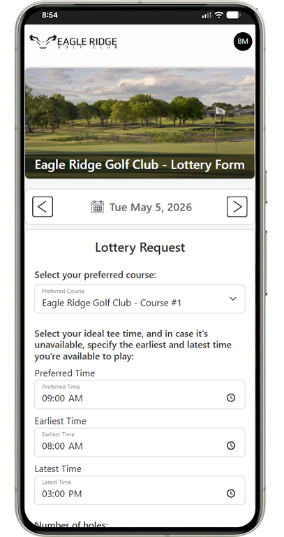 GolfBack tee time lottery mobile preview