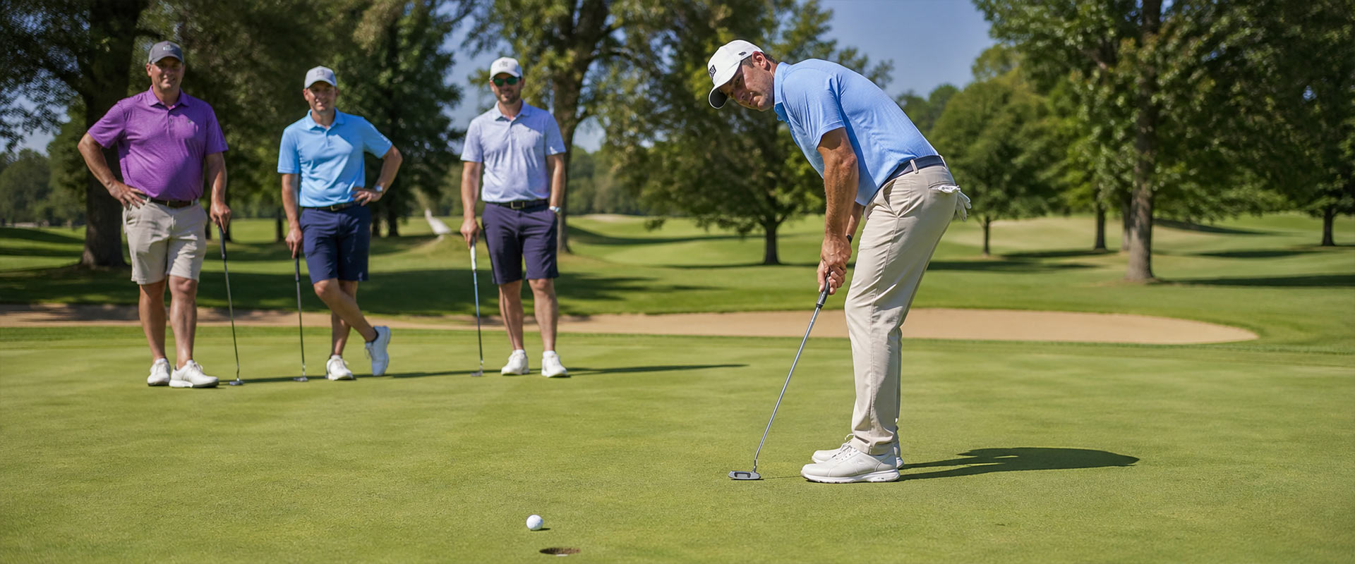 Golf course members on green background