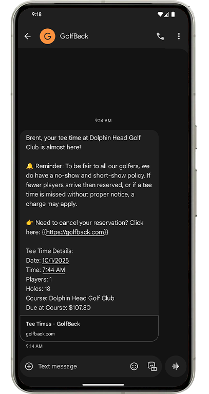 GolfBack no-show protection mobile preview