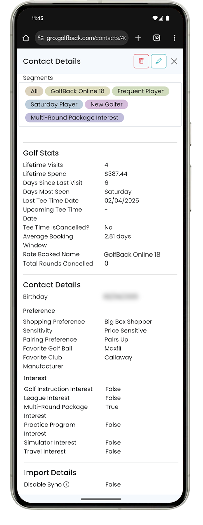 GolfBack golf data mobile preview