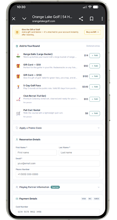 GolfBack checkout upsells mobile preview